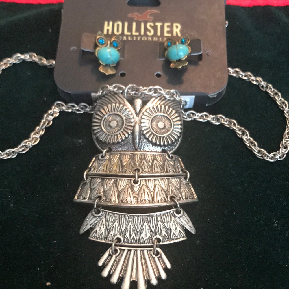 NWT 24”Hollister Necklace with super cute owl earrings.  (Sku 116)